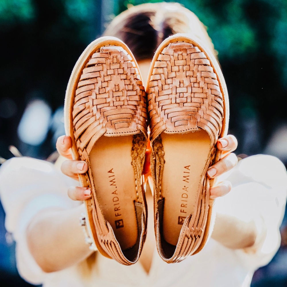 Brown Leather Woven Huarache Flats